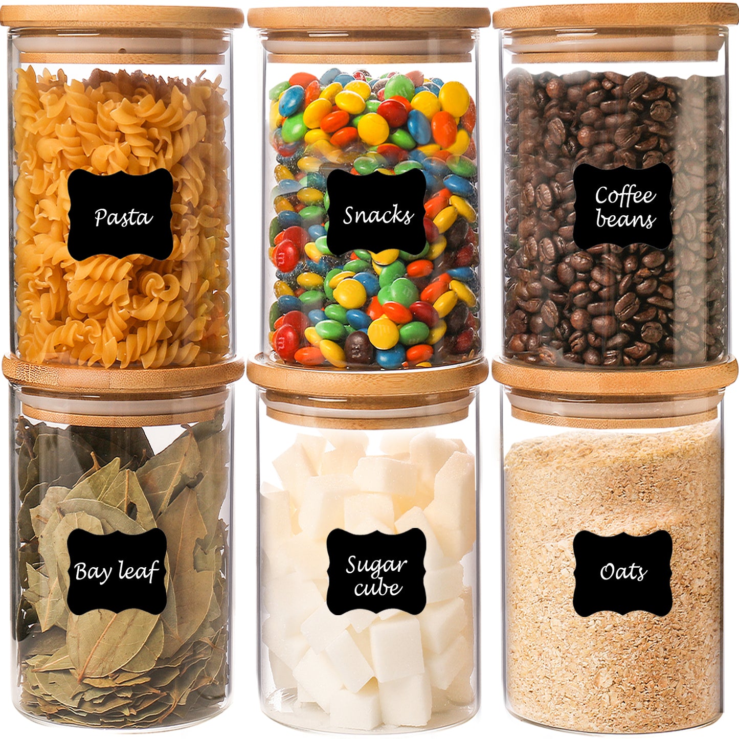 6-Pack 24 oz Glass Jars with Airtight Bamboo Lids - Food Storage Containers for Pantry, Spices, Cookies, and More - Durable Kitchen Canisters