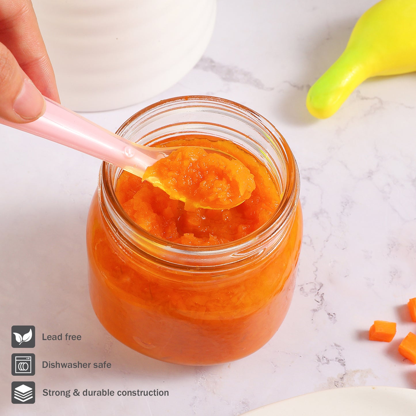 12 Pack 8 oz Premium Glass Baby Food Containers with Airtight Lids - Includes 2 Baby Spoons, Stackable and Microwave Safe