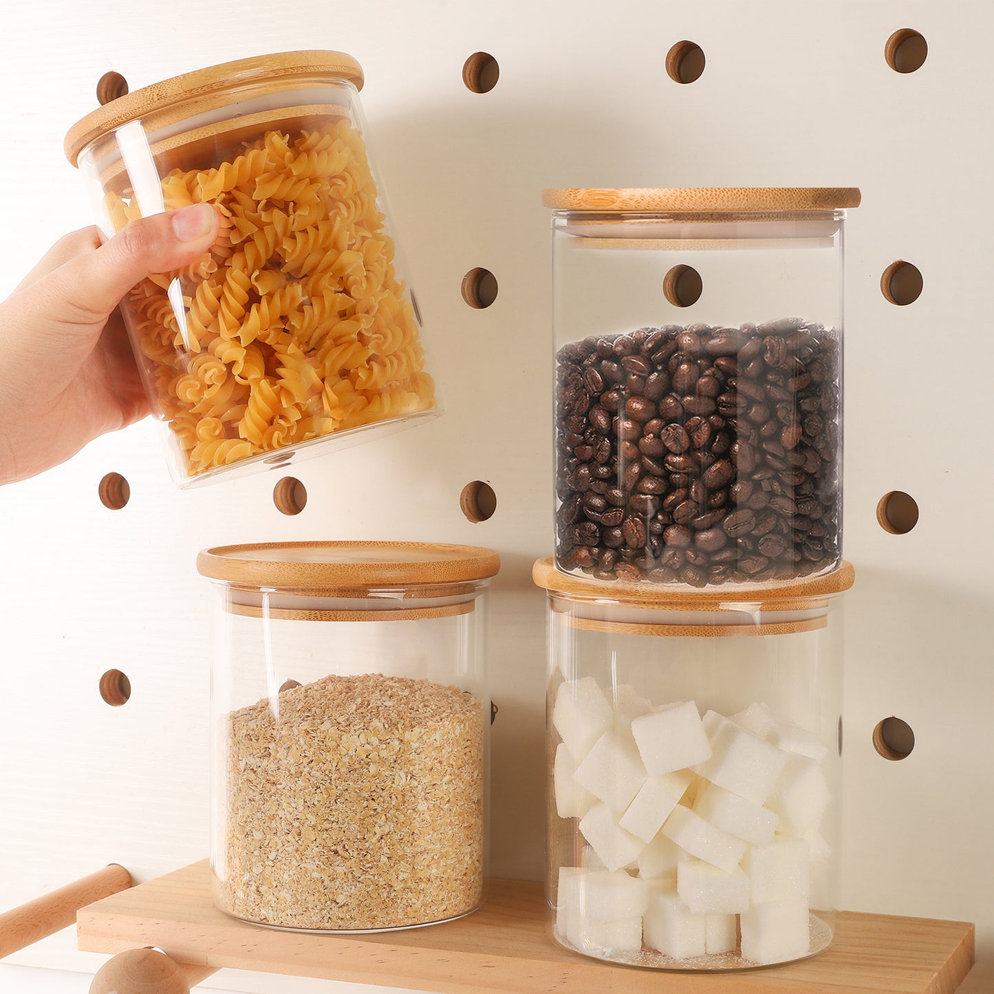 6-Pack 24 oz Glass Jars with Airtight Bamboo Lids - Food Storage Containers for Pantry, Spices, Cookies, and More - Durable Kitchen Canisters