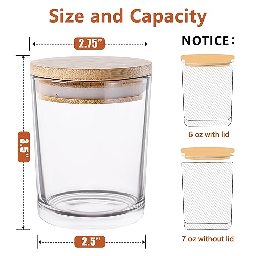 15 Pack 7 oz Clear Glass Candle Jars with Bamboo Lids – Candle Making Kit Includes Wick Holders, Wicks, Labels, and Glue Dots – Reusable and Versatile