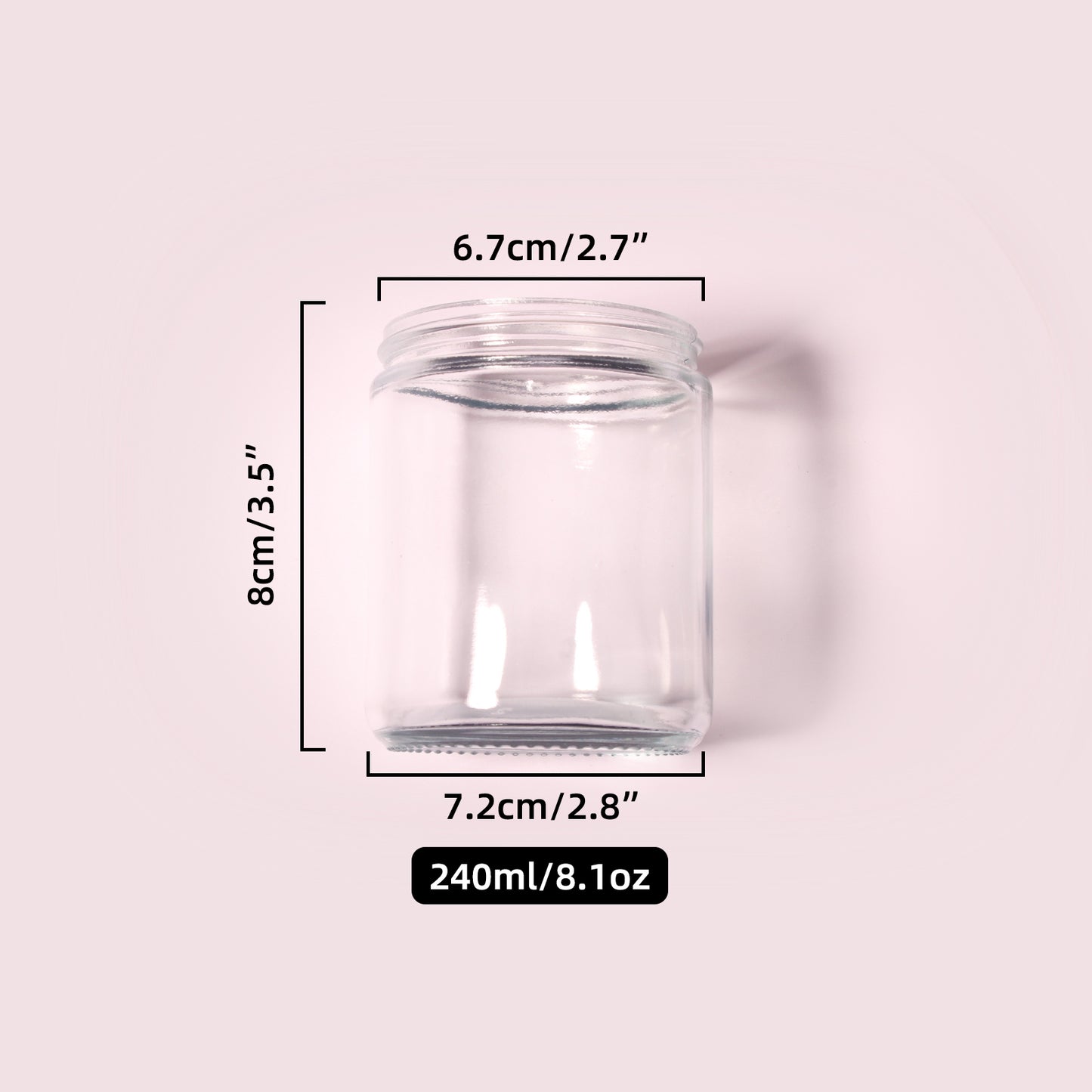70 Bottles per Box - Glass Cosmetic Jars Wholesale - 240 ml/8.1 oz, Empty Refillable Cosmetic Storage Jars (Includes Lid)
