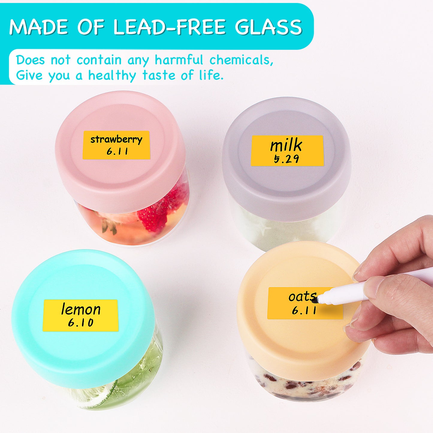 6-Pack 8 oz Glass Baby Food Containers with Lids, Shatterproof Jars for Breast Milk, Small Storage Jars, Microwave, Freezer & Fridge Safe