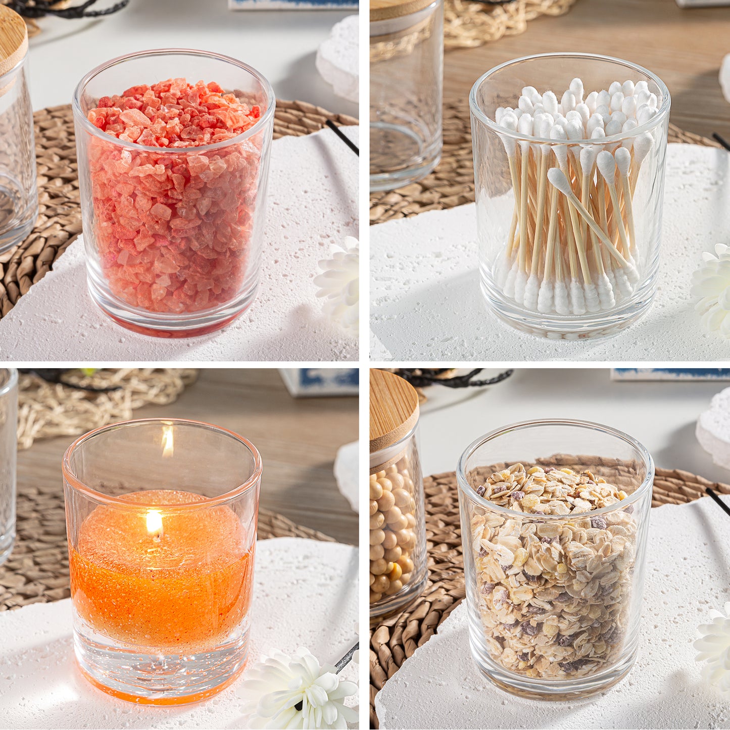 15 Pack 7 oz Clear Glass Candle Jars with Bamboo Lids – Candle Making Kit Includes Wick Holders, Wicks, Labels, and Glue Dots – Reusable and Versatile
