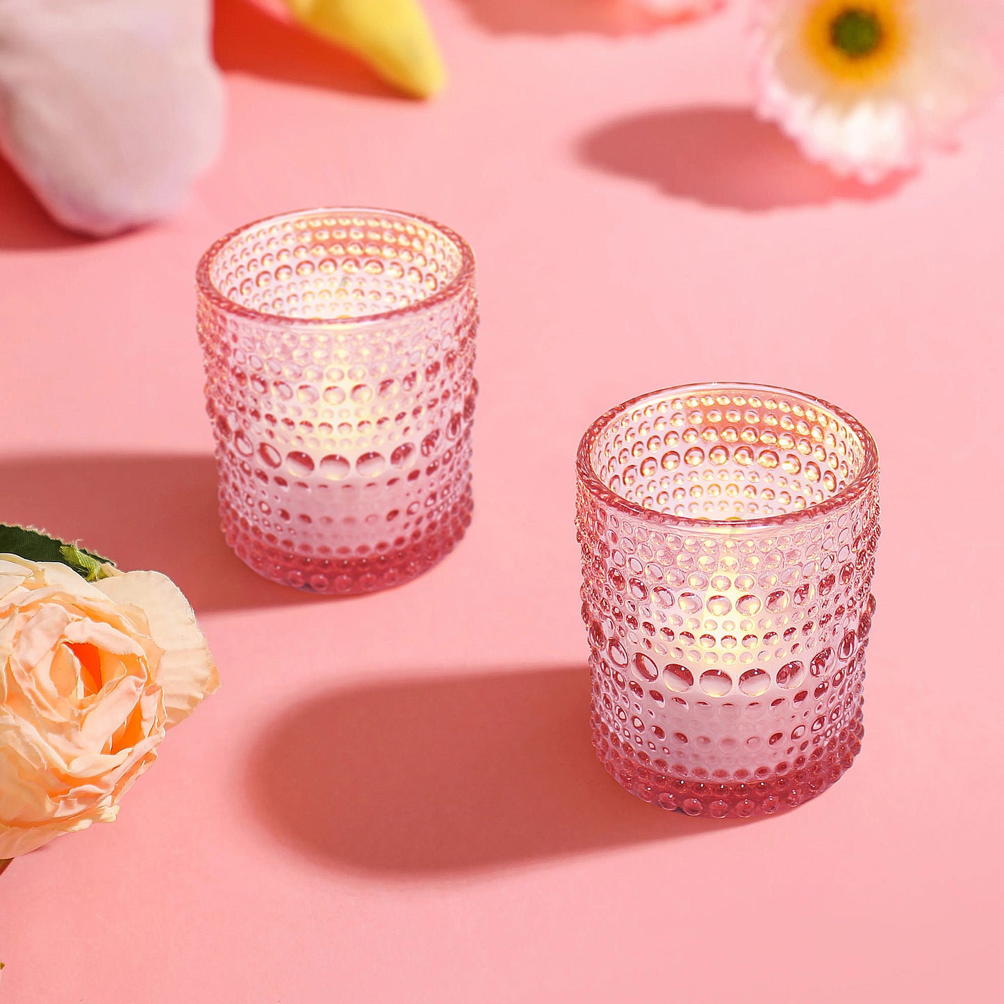 12 pcs Pink Glass Votive Candle Holders – Tealight Candle Holders for Weddings, Table Centerpieces, Home Decor, and Holidays