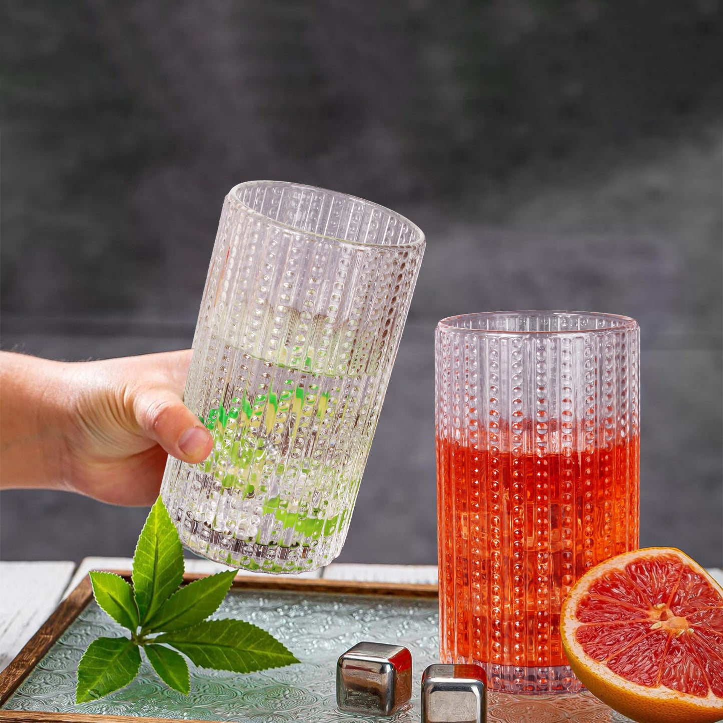 Set of 6 Hobnail Highball Glasses - 15 oz Vintage Beaded Glassware, Ideal for Cocktails, Beer, Juice, Coffee - Perfect for Christmas, Birthdays, and Parties