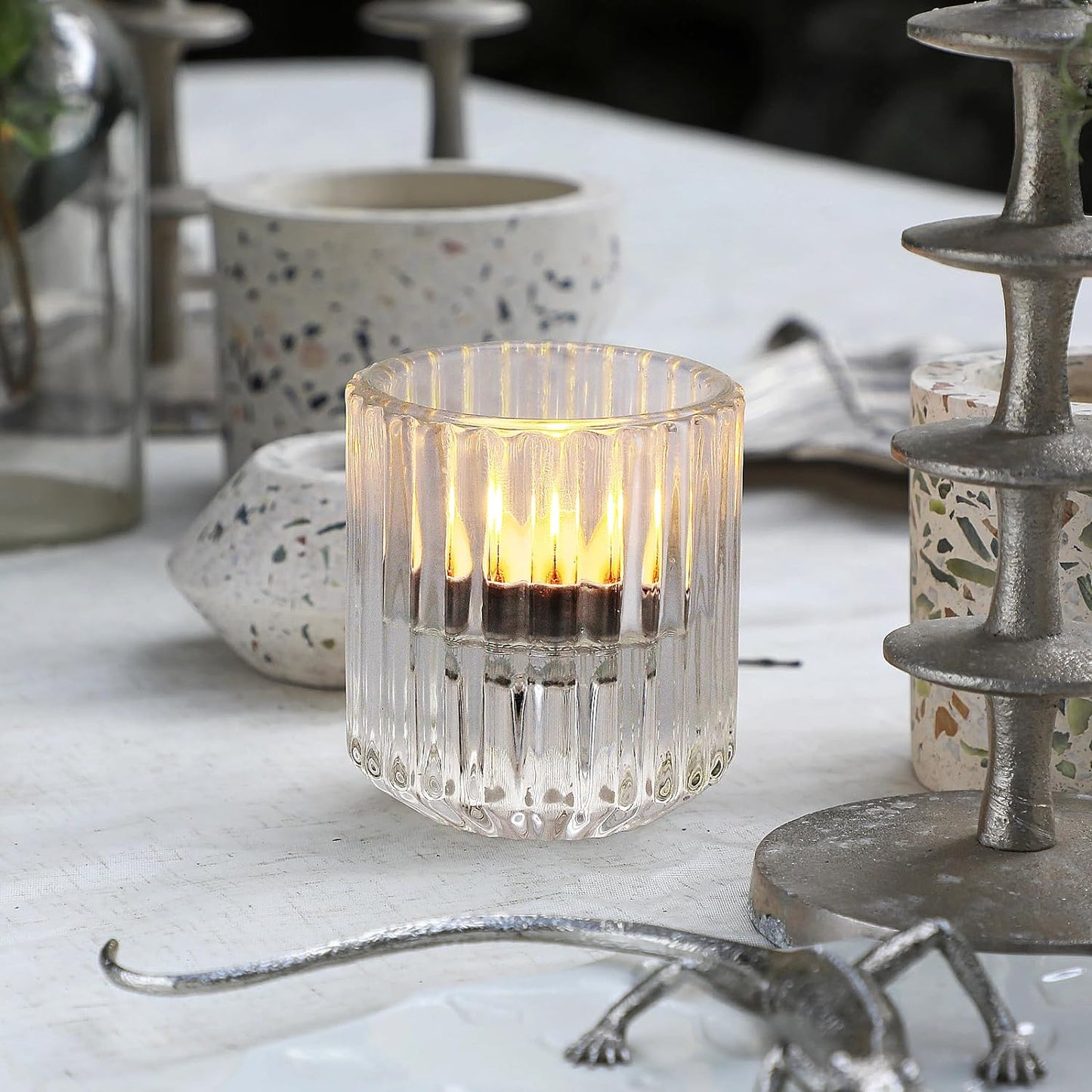 6 pcs Glass Candle Holders – Versatile Taper and Tealight Holders for Table Centerpieces, Weddings, Parties, and Festivals