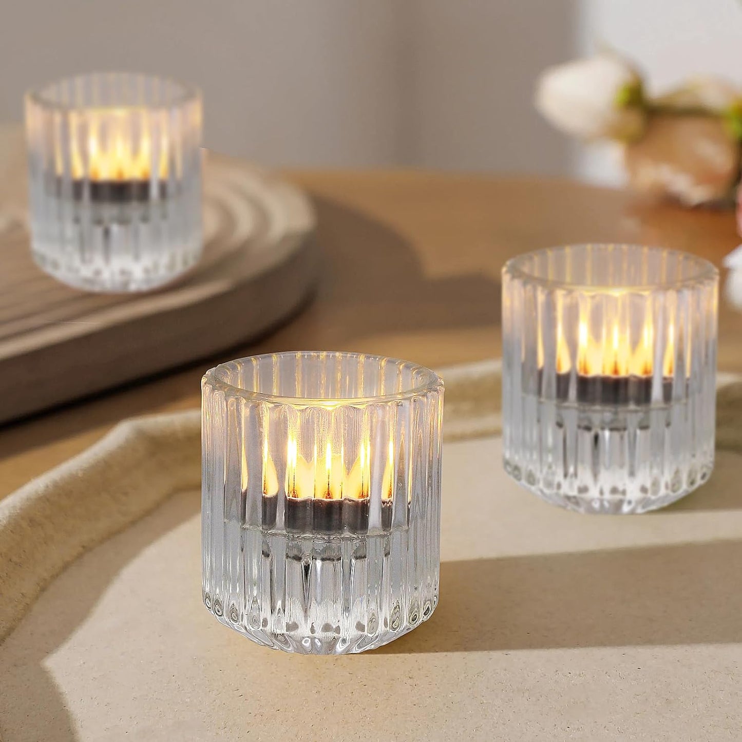 6 pcs Glass Candle Holders – Versatile Taper and Tealight Holders for Table Centerpieces, Weddings, Parties, and Festivals