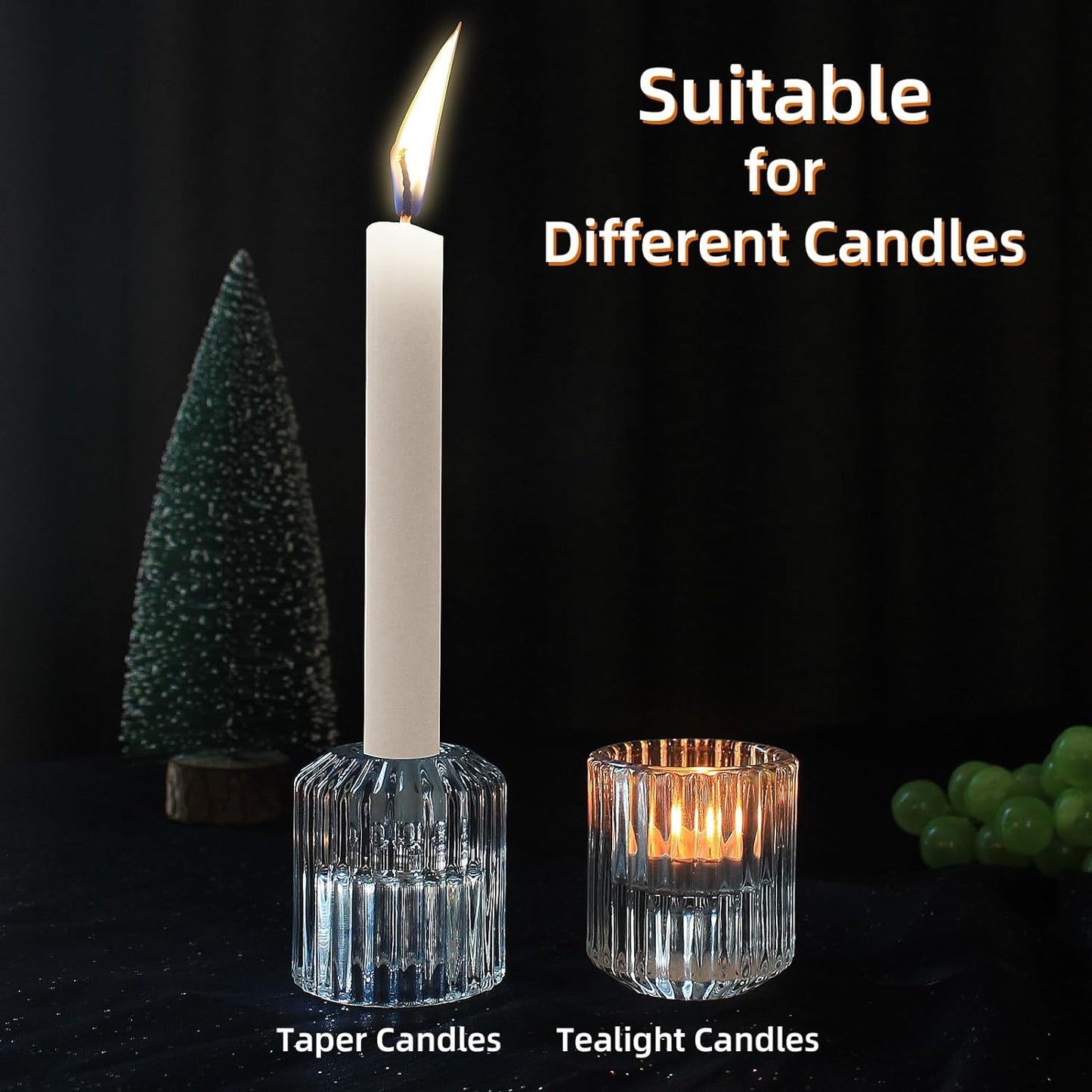 6 pcs Glass Candle Holders – Versatile Taper and Tealight Holders for Table Centerpieces, Weddings, Parties, and Festivals