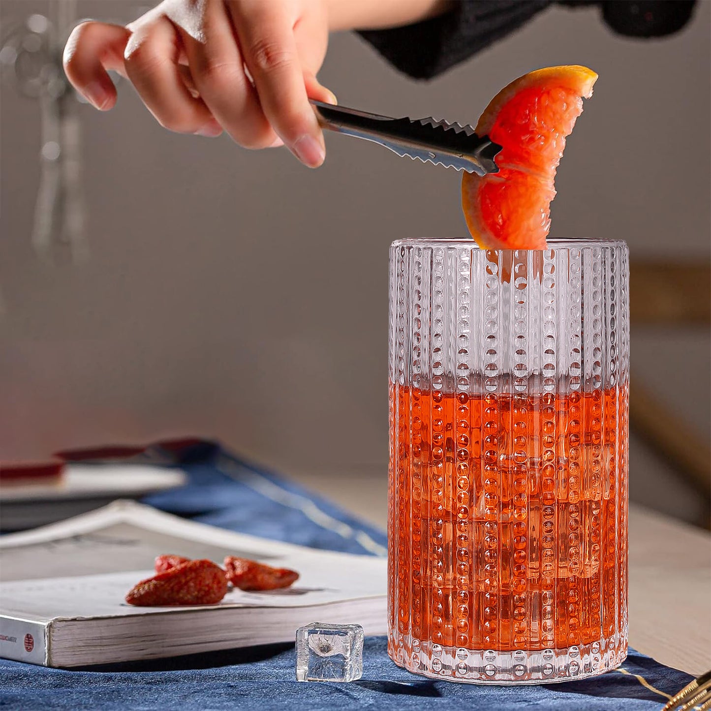 Set of 6 Hobnail Highball Glasses - 15 oz Vintage Beaded Glassware, Ideal for Cocktails, Beer, Juice, Coffee - Perfect for Christmas, Birthdays, and Parties