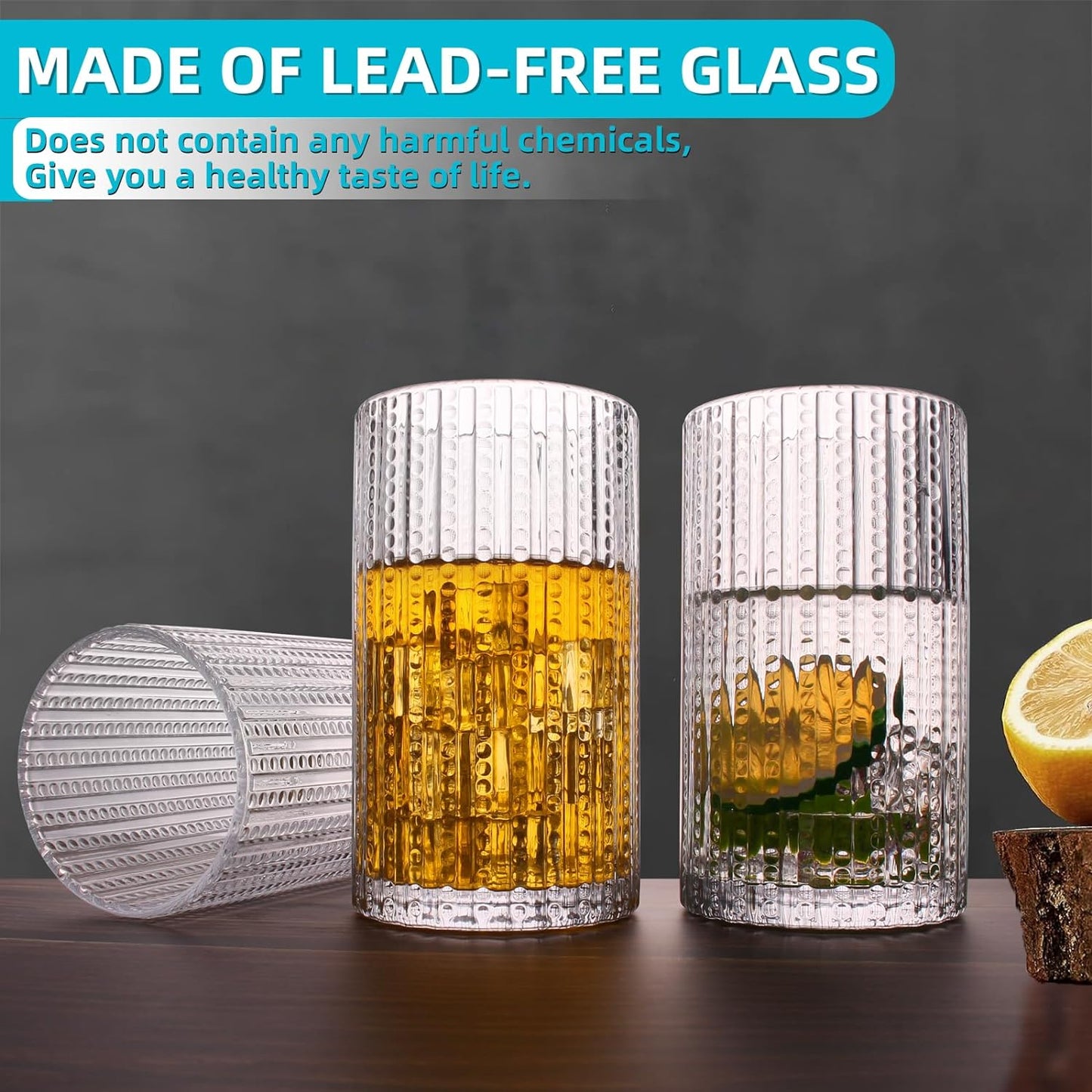 Hobnail Glassware Set of 2, 15 oz Highball Glasses, Vintage Drinking Glassware, Beaded Glassware, Cocktail Glasses, Ideal for Beer, Juice, Coffee Cup, Great for Christmas & Birthday & Party