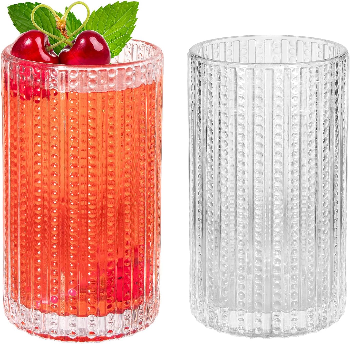 Hobnail Glassware Set of 2, 15 oz Highball Glasses, Vintage Drinking Glassware, Beaded Glassware, Cocktail Glasses, Ideal for Beer, Juice, Coffee Cup, Great for Christmas & Birthday & Party