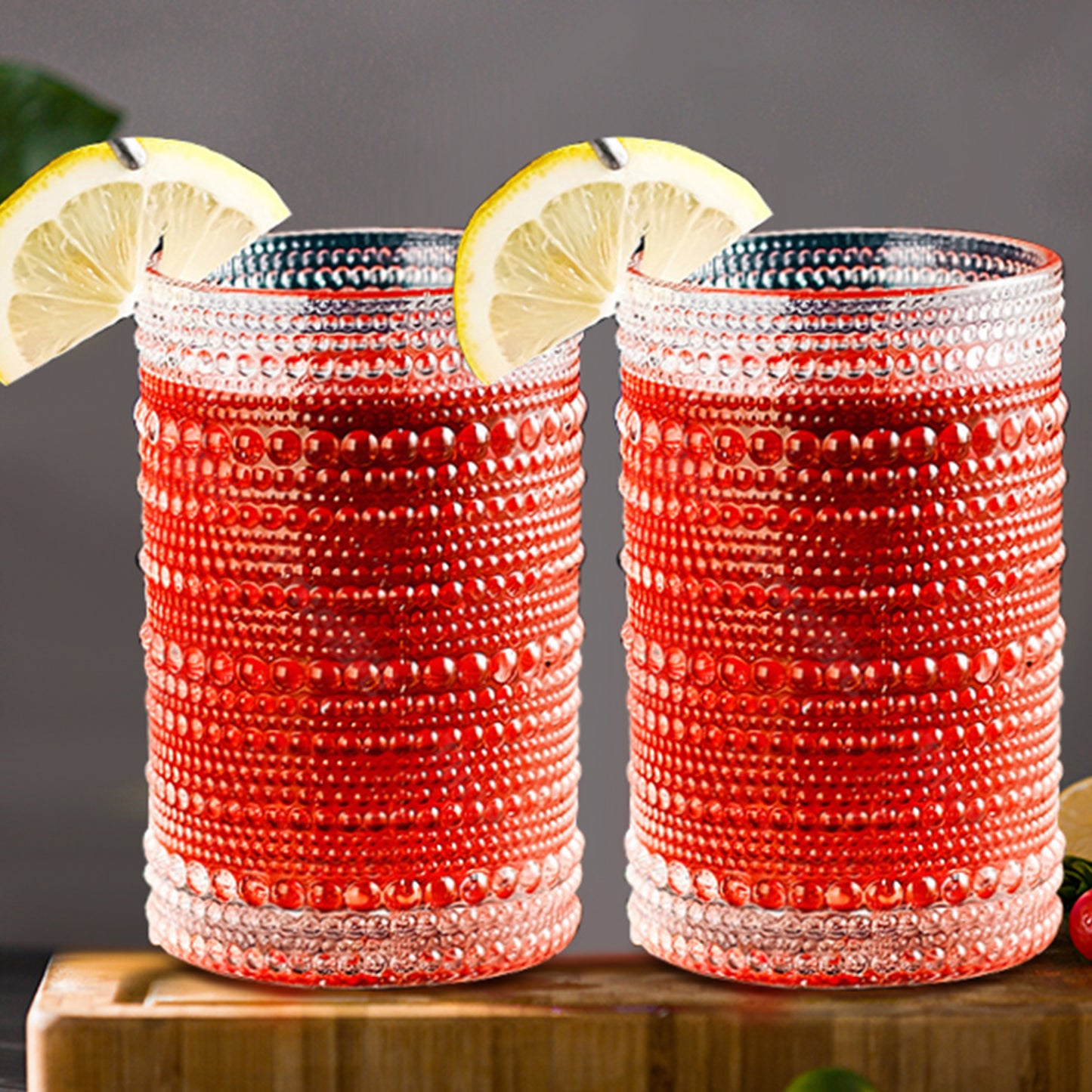 Vintage Hobnail Drinking Glasses Set of 6 - 15 oz Ribbed Highball Glasses, Classic Cocktail & Whiskey Glassware, Retro Stylish Drinkware with Straws, Durable & Elegant