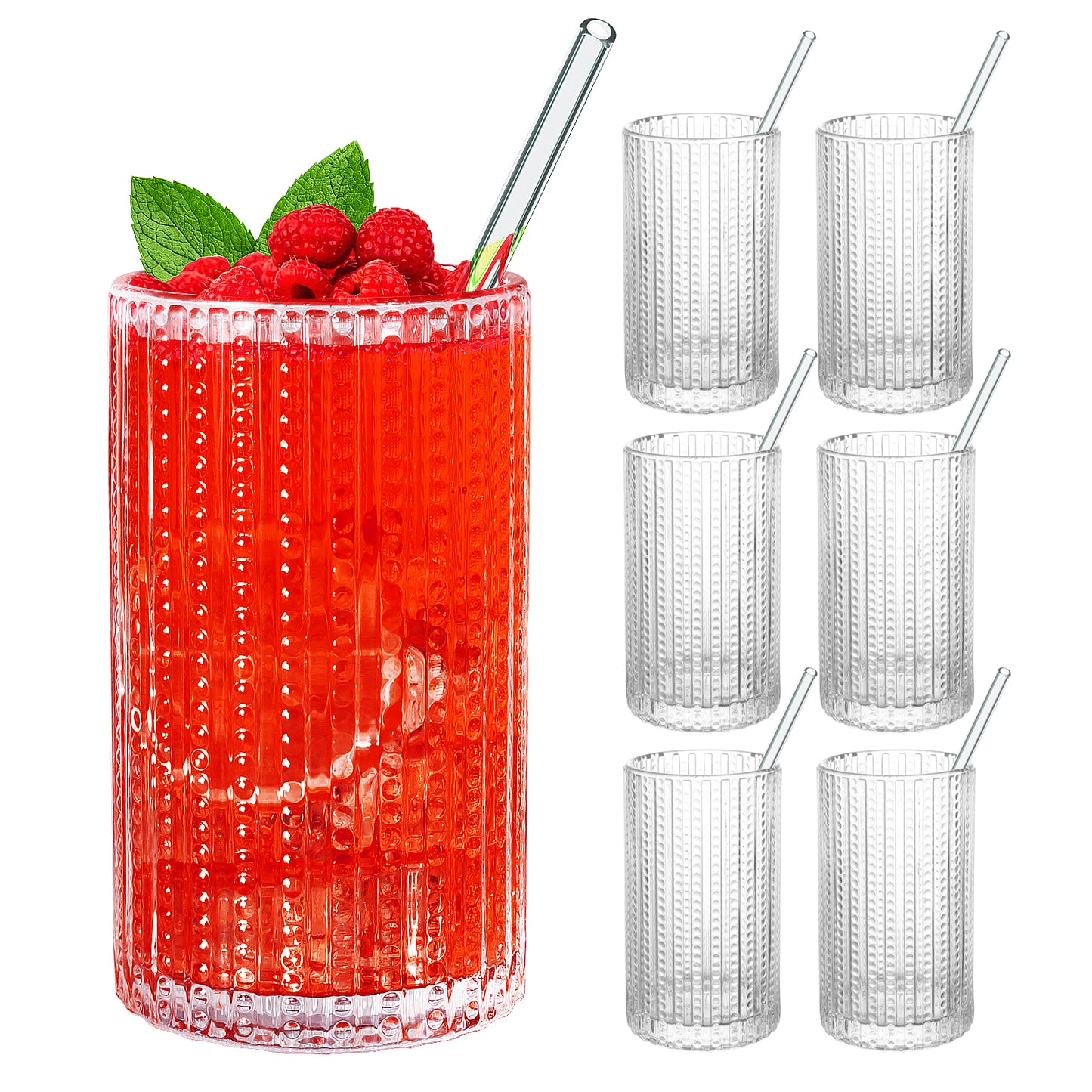 Set of 6 Hobnail Highball Glasses - 15 oz Vintage Beaded Glassware, Ideal for Cocktails, Beer, Juice, Coffee - Perfect for Christmas, Birthdays, and Parties