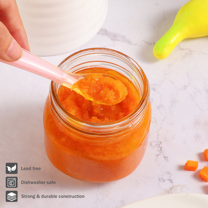 12 Pack 8 oz Premium Glass Baby Food Containers with Airtight Lids - Includes 2 Baby Spoons, Stackable and Microwave Safe