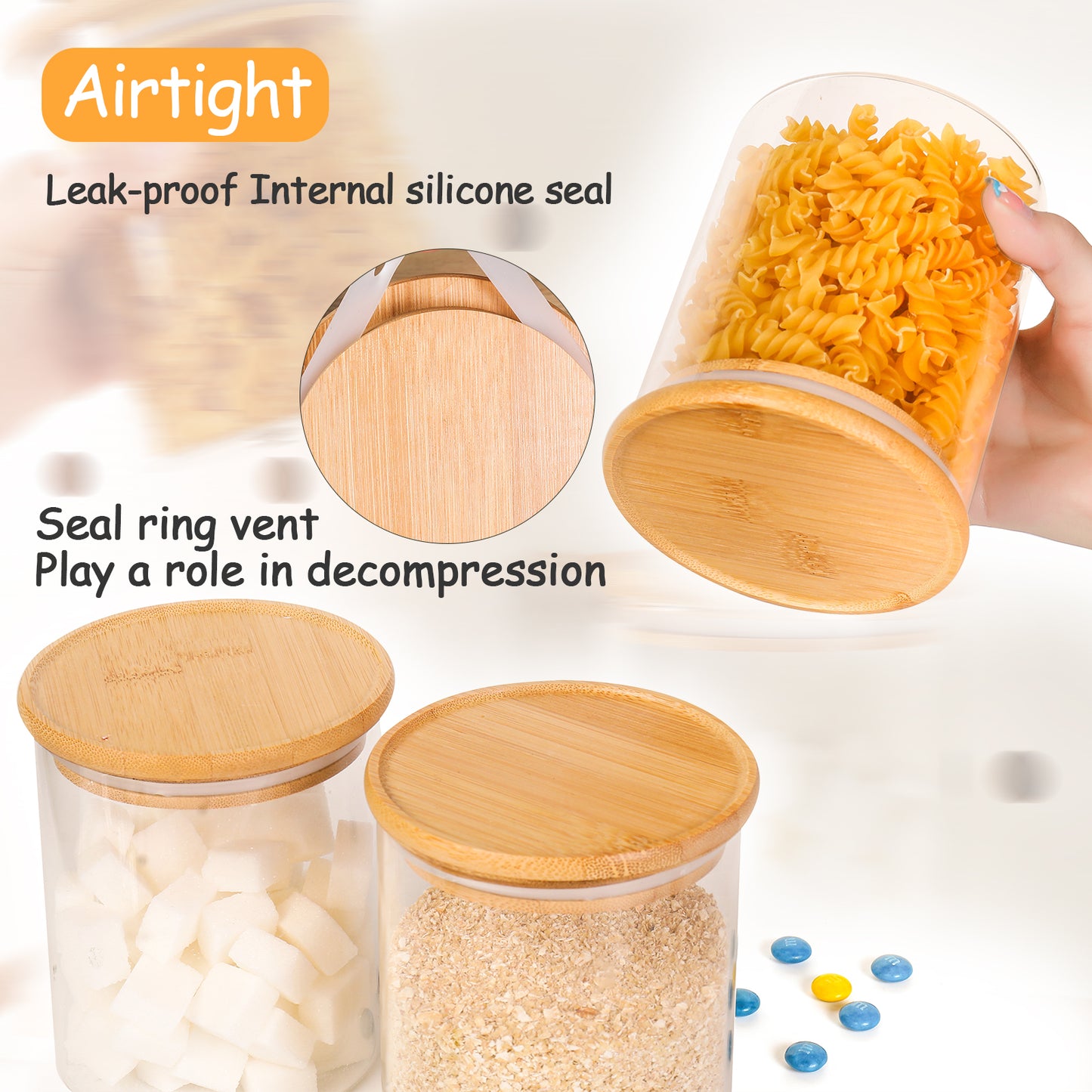 6-Pack 24 oz Glass Jars with Airtight Bamboo Lids - Food Storage Containers for Pantry, Spices, Cookies, and More - Durable Kitchen Canisters