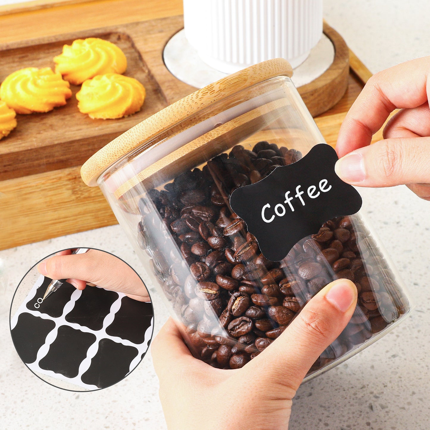 6-Pack 24 oz Glass Jars with Airtight Bamboo Lids - Food Storage Containers for Pantry, Spices, Cookies, and More - Durable Kitchen Canisters