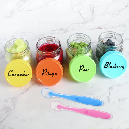 12 Pack 8 oz Premium Glass Baby Food Containers with Airtight Lids - Includes 2 Baby Spoons, Stackable and Microwave Safe