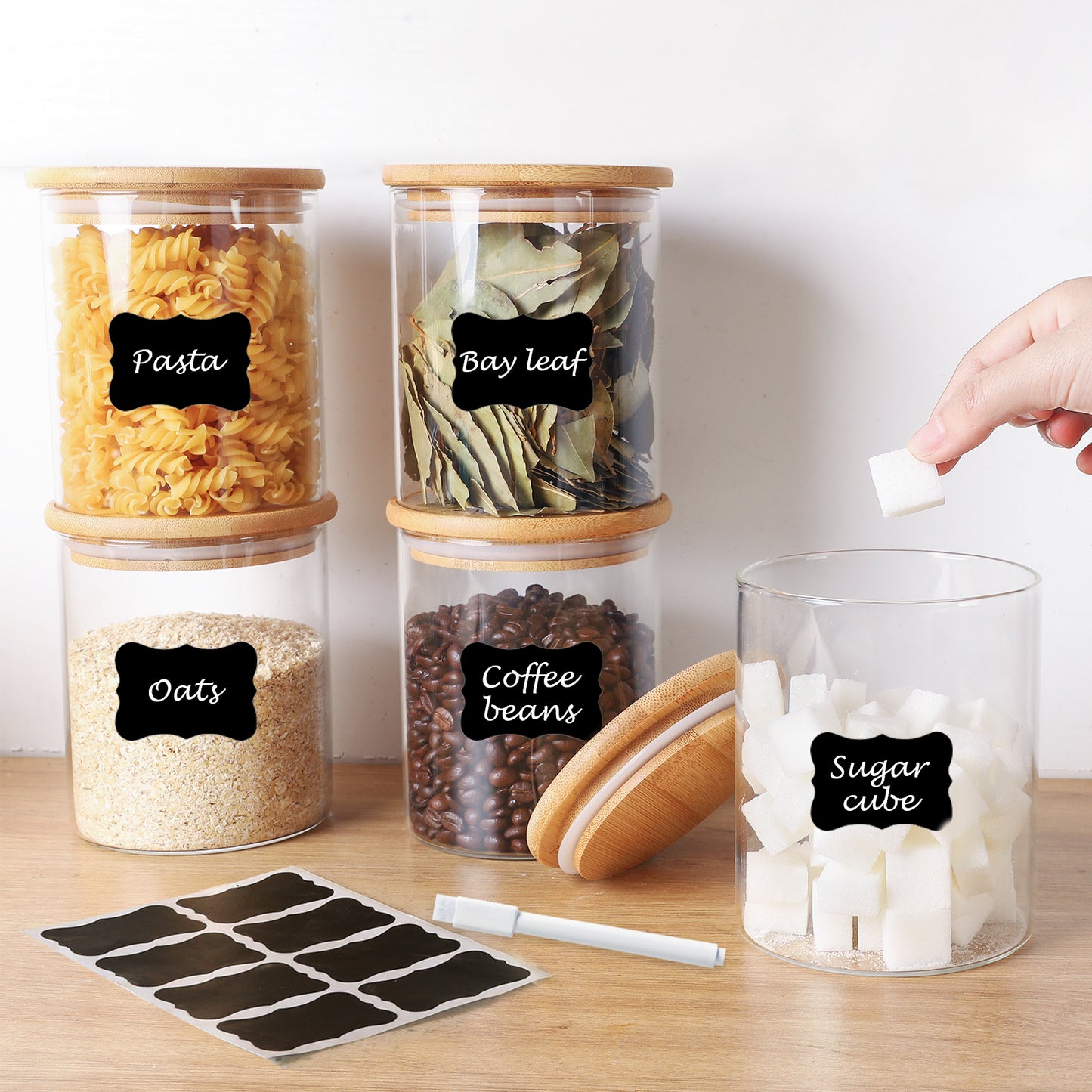 6-Pack 24 oz Glass Jars with Airtight Bamboo Lids - Food Storage Containers for Pantry, Spices, Cookies, and More - Durable Kitchen Canisters