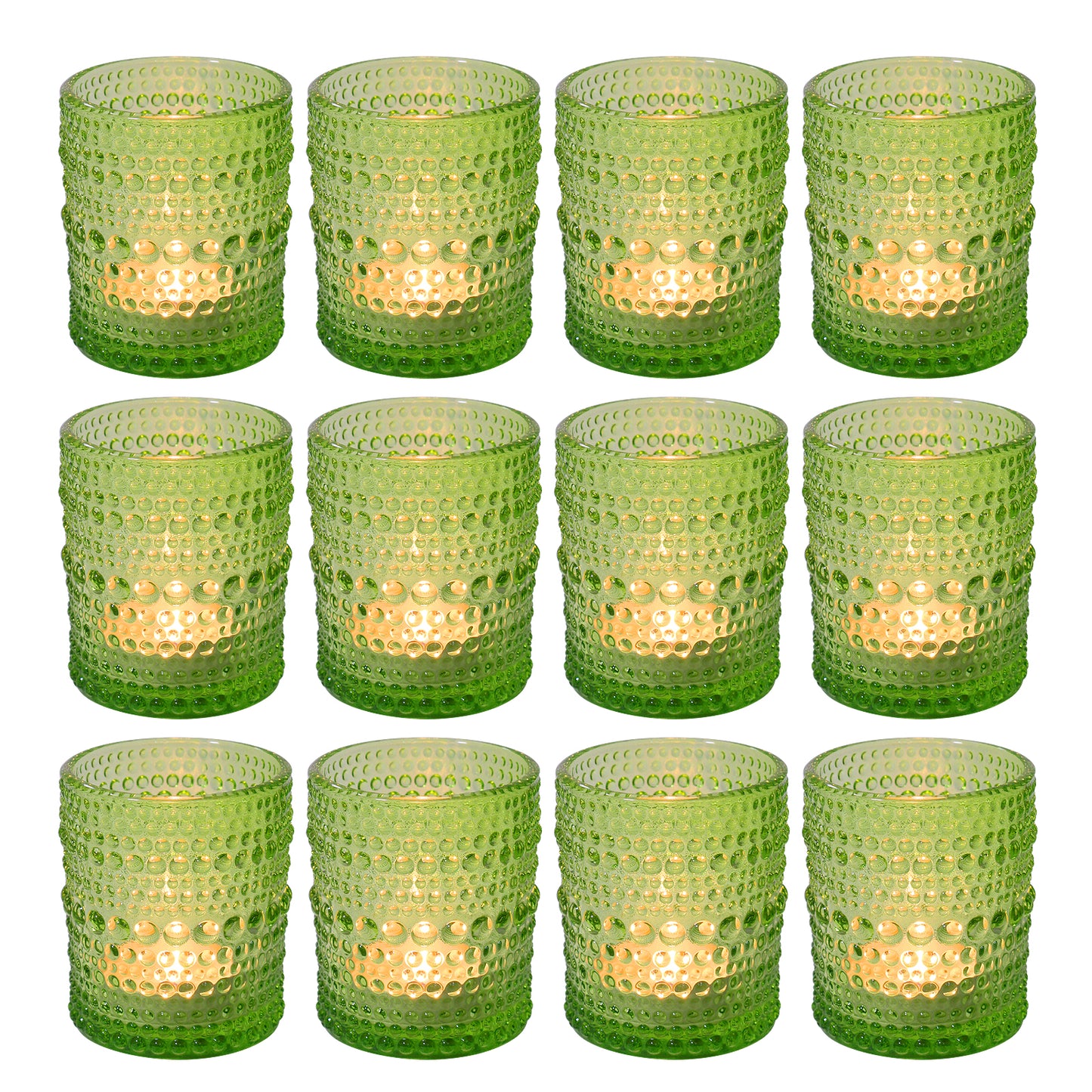 12 pcs Green Glass Votive Candle Holders – Tealight Candle Holders for Weddings, Centerpieces, Home Decor, and Holiday Events