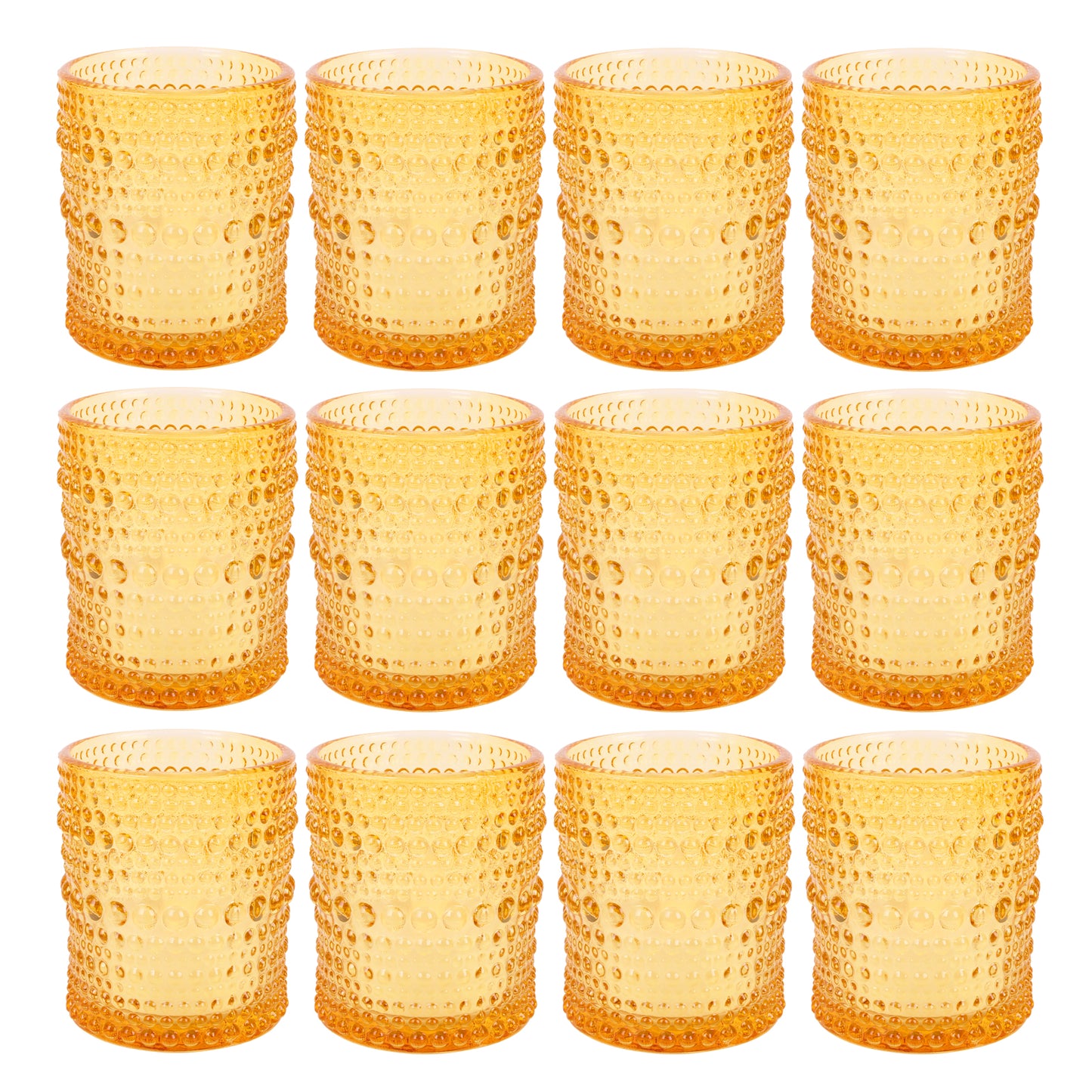 12 pcs Amber Glass Votive Candle Holders – Tealight Candle Holders for Weddings, Table Centerpieces, Home and Holiday Decor