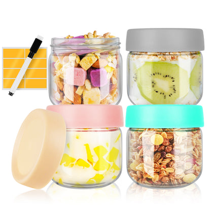 4-Pack 8 oz Glass Baby Food Containers with Lids, BPA-Free Storage Jars for Breast Milk, Fridge-Freezer & Microwave Safe