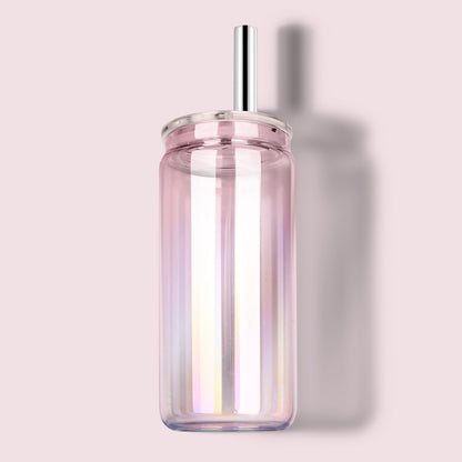 6 Pcs 20 oz Can-Shaped Drinking Glasses with Multicolor Acrylic Lids, Stainless Straws - Ideal for Iced Coffee, Cocktails, Beer, and More