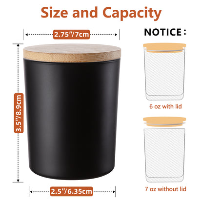 15 Pack 7 oz Matte Black Glass Candle Jars with Bamboo Lids – Candle Making Kit Includes Wick Holders, Wicks, Labels, and Glue Dots – Reusable and Multipurpose