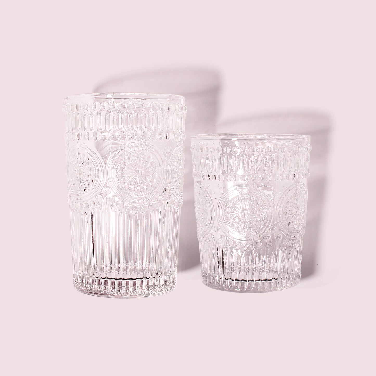 Vintage Striped Glassware Set of 8 - Textured Drinking Glasses, 4 Highball 12oz & 4 Rocks 10oz, Juice and Cocktail Cups, Ideal for Home and Bar