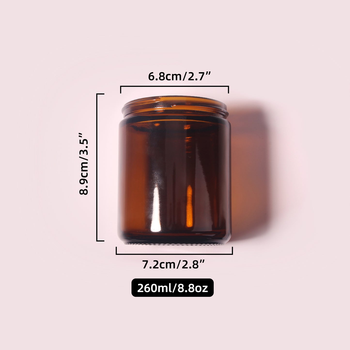 70 Bottles per Box - Glass Cosmetic Jars Wholesale - 260 ml/8.8 oz, Empty Refillable Cosmetic Storage Jars (Includes Lid)