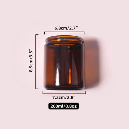 70 Bottles per Box - Glass Cosmetic Jars Wholesale - 260 ml/8.8 oz, Empty Refillable Cosmetic Storage Jars (Includes Lid)