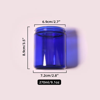 70 Bottles per Box - Glass Cosmetic Jars Wholesale - 270 ml/9.1 oz, Empty Refillable Cosmetic Storage Jars (Includes Lid)