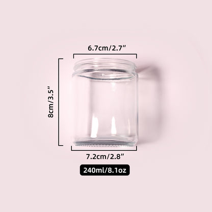 70 Bottles per Box - Glass Cosmetic Jars Wholesale - 240 ml/8.1 oz, Empty Refillable Cosmetic Storage Jars (Includes Lid)