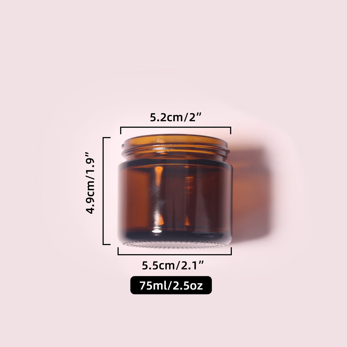 70 Bottles per Box - Glass Cosmetic Jars Wholesale -75 ml/2.5 oz, Empty Refillable Cosmetic Storage Jars (Includes Lid)