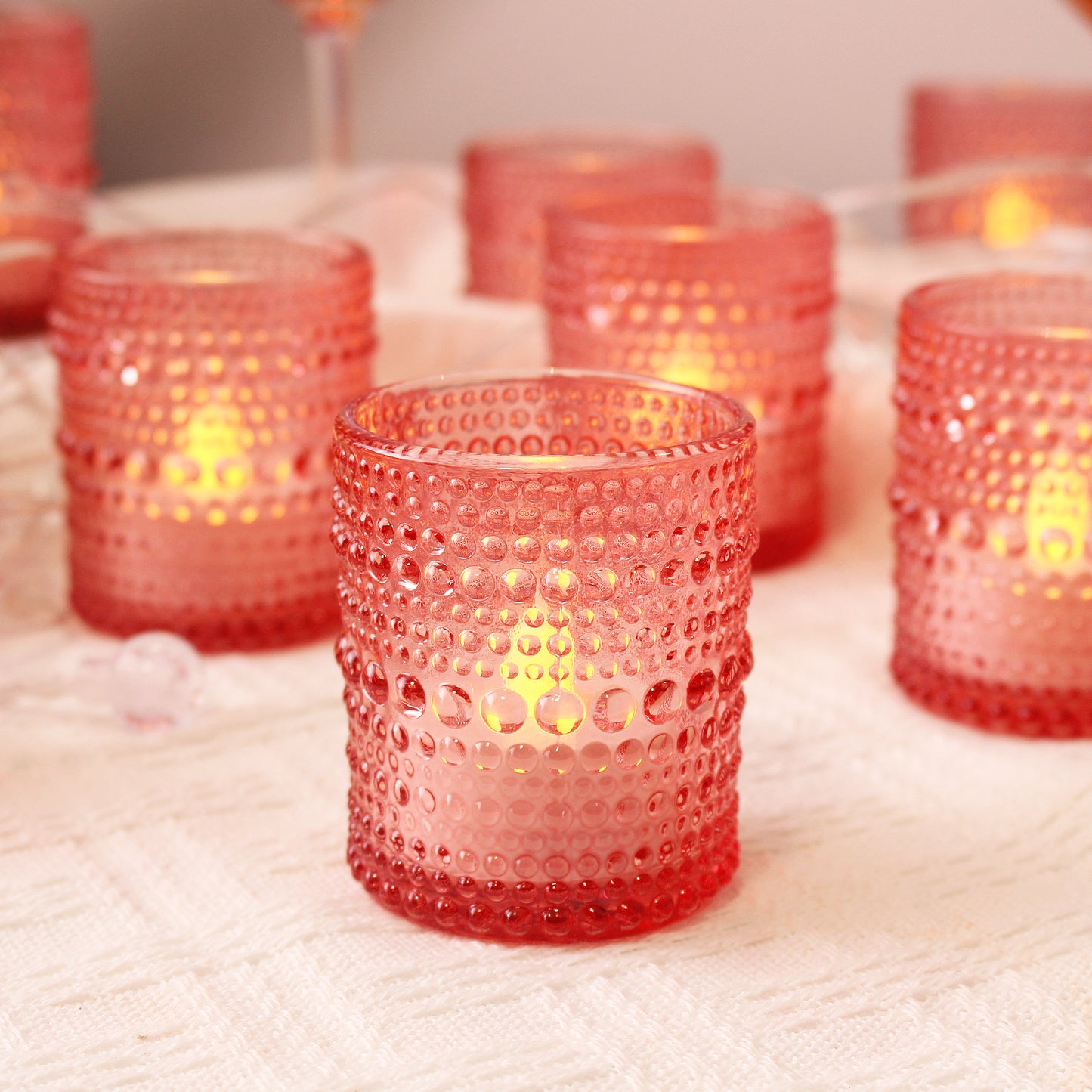 12 pcs Pink Glass Votive Candle Holders – Tealight Candle Holders for Weddings, Table Centerpieces, Home Decor, and Holidays