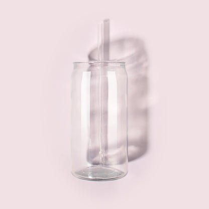 18 oz Can Shaped Drinking Glasses - 8 Pack with Reusable Straws, Recycled Glass Tumblers with Embossed Bee, Ideal for Beer, Iced Coffee, Water, and Fresh Drinks