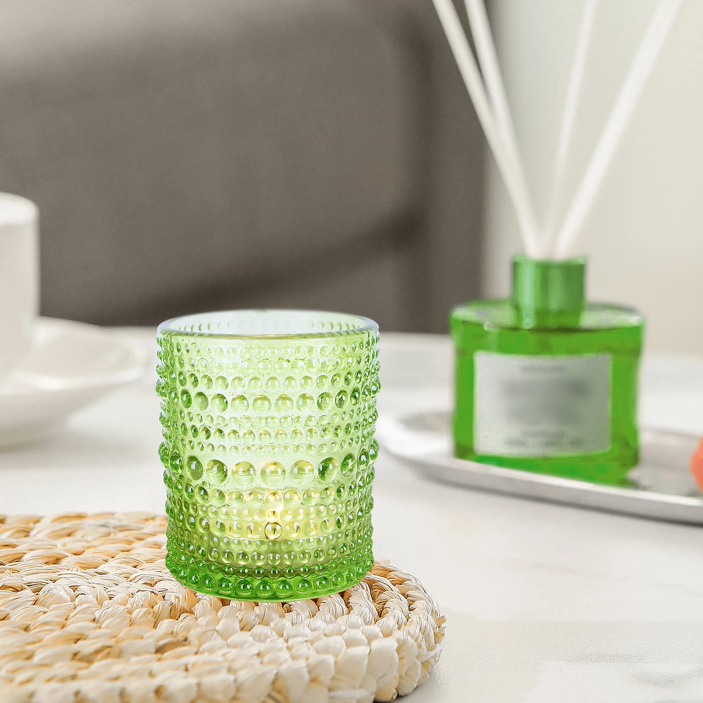 12 pcs Green Glass Votive Candle Holders – Tealight Candle Holders for Weddings, Centerpieces, Home Decor, and Holiday Events