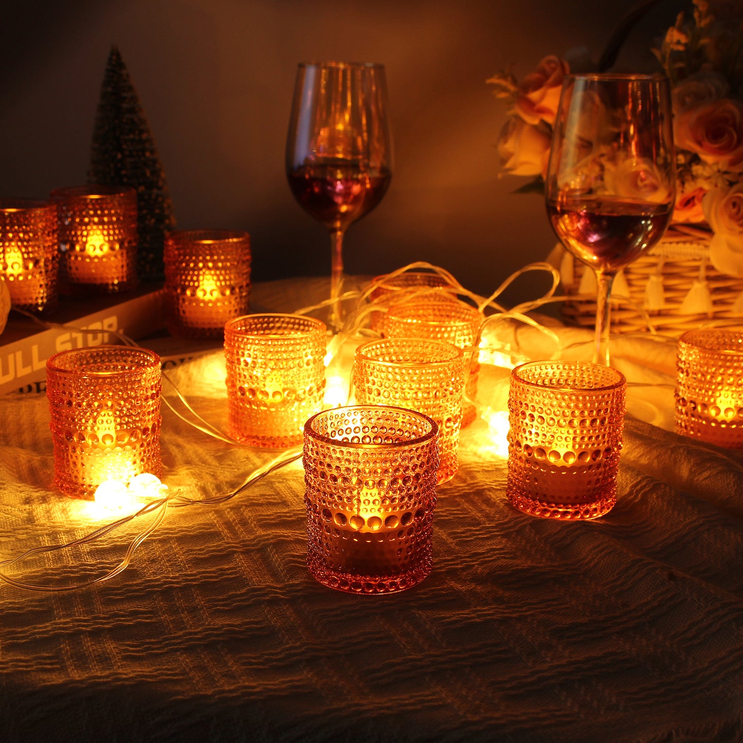 12 pcs Pink Glass Votive Candle Holders – Tealight Candle Holders for Weddings, Table Centerpieces, Home Decor, and Holidays