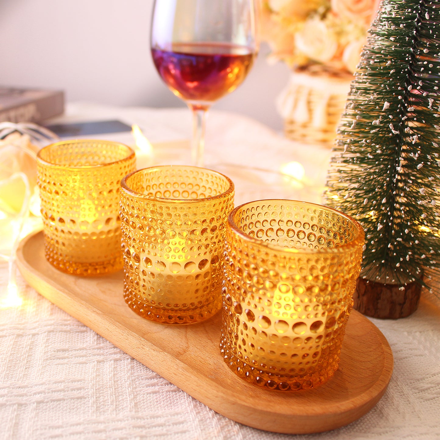 12 pcs Amber Glass Votive Candle Holders – Tealight Candle Holders for Weddings, Table Centerpieces, Home and Holiday Decor
