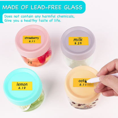 4-Pack 8 oz Glass Baby Food Containers with Lids, BPA-Free Storage Jars for Breast Milk, Fridge-Freezer & Microwave Safe