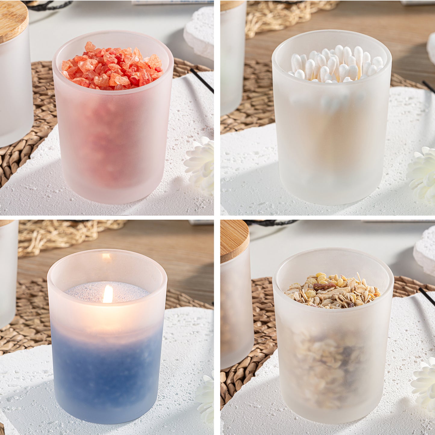 15 Pack 7 oz Clear Glass Candle Jars with Bamboo Lids – Candle Making Kit Includes Wick Holders, Wicks, Labels, and Glue Dots – Reusable and Versatile