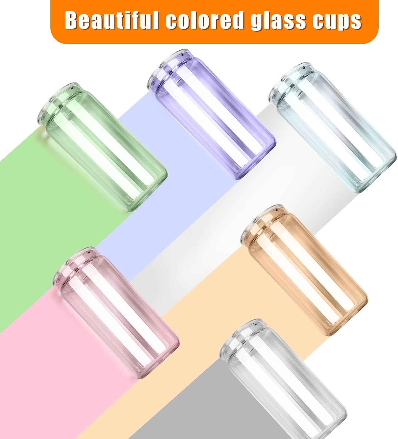 6 Pcs 20 oz Can-Shaped Drinking Glasses with Multicolor Acrylic Lids, Stainless Straws - Ideal for Iced Coffee, Cocktails, Beer, and More