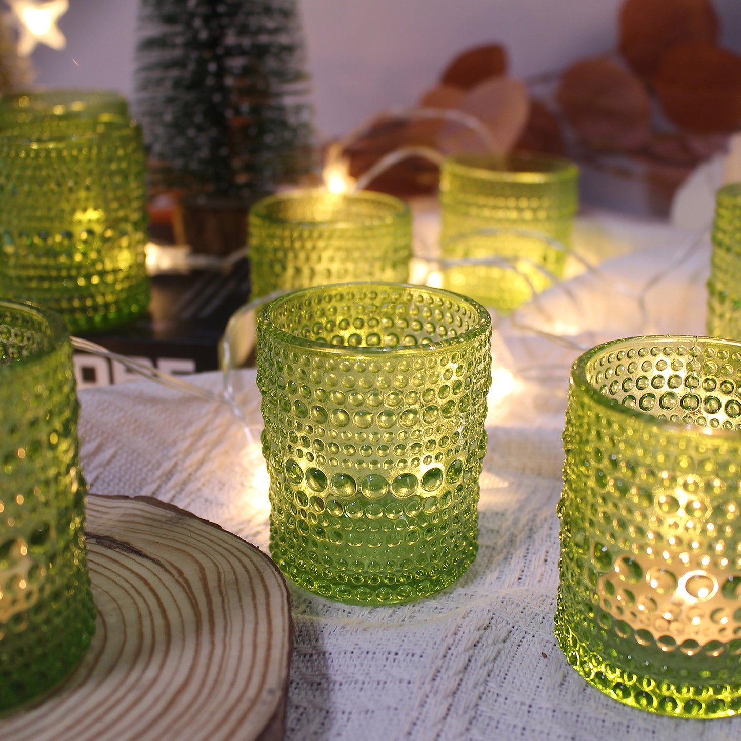12 pcs Green Glass Votive Candle Holders – Tealight Candle Holders for Weddings, Centerpieces, Home Decor, and Holiday Events