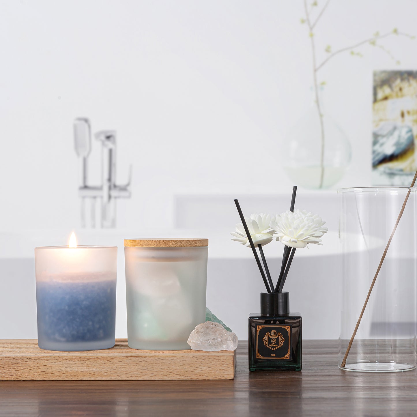 15 Pack 7 oz Clear Glass Candle Jars with Bamboo Lids – Candle Making Kit Includes Wick Holders, Wicks, Labels, and Glue Dots – Reusable and Versatile