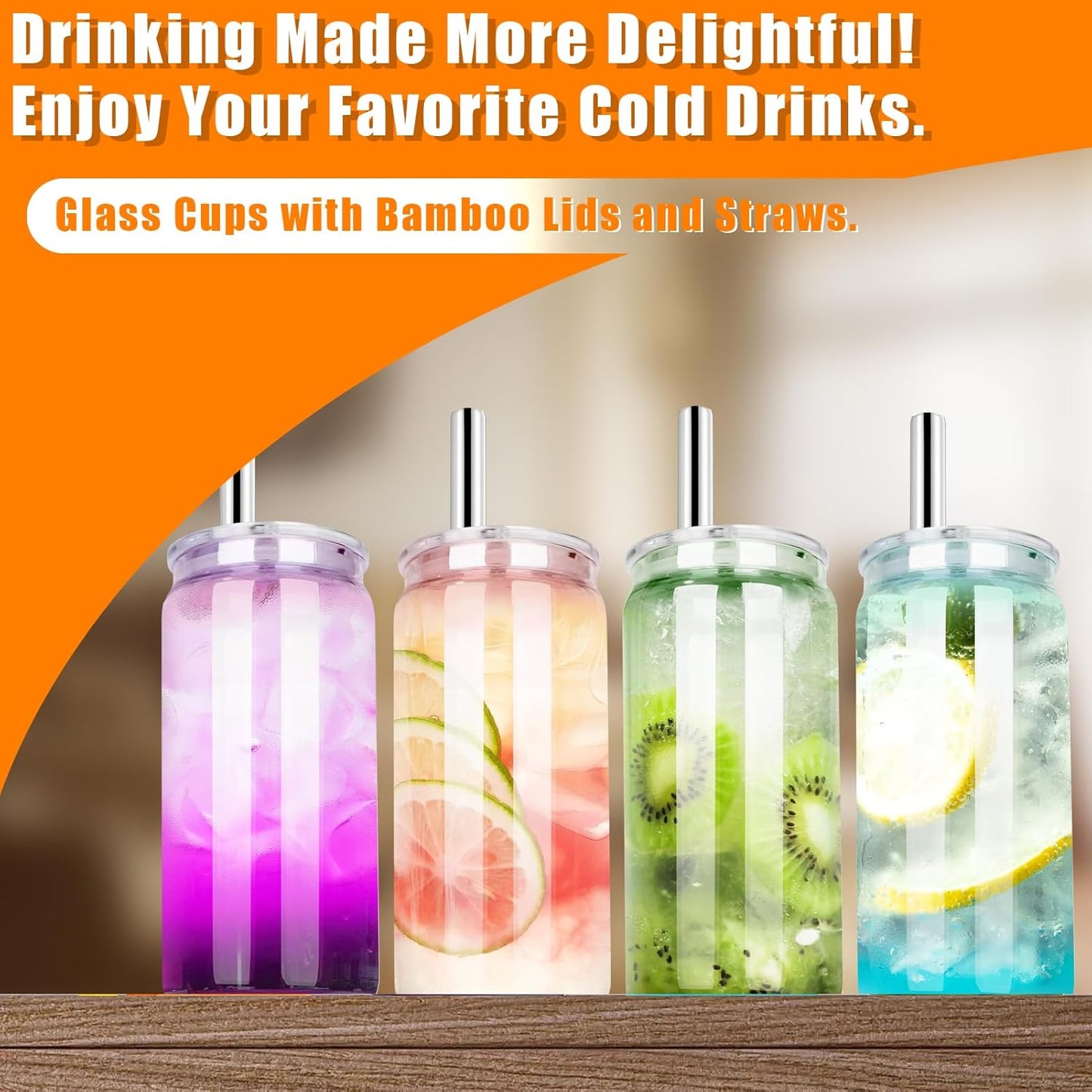6 Pcs 20 oz Can-Shaped Drinking Glasses with Multicolor Acrylic Lids, Stainless Straws - Ideal for Iced Coffee, Cocktails, Beer, and More