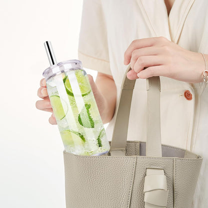 6 Pcs 20 oz Can-Shaped Drinking Glasses with Multicolor Acrylic Lids, Stainless Straws - Ideal for Iced Coffee, Cocktails, Beer, and More