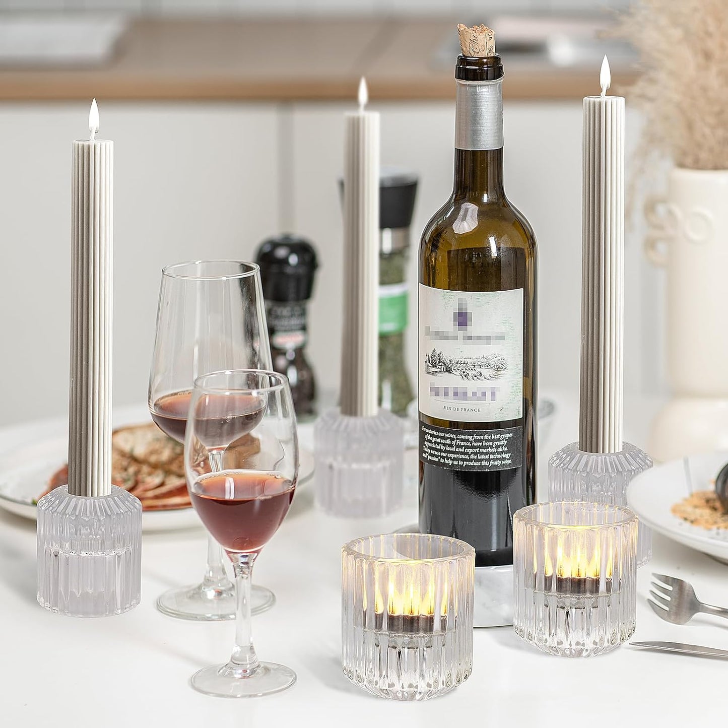 6 pcs Glass Candle Holders – Versatile Taper and Tealight Holders for Table Centerpieces, Weddings, Parties, and Festivals