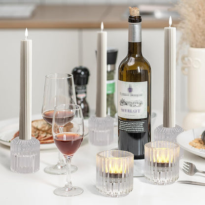 6 pcs Glass Candle Holders – Versatile Taper and Tealight Holders for Table Centerpieces, Weddings, Parties, and Festivals