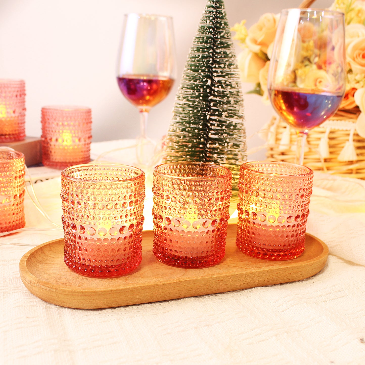 12 pcs Pink Glass Votive Candle Holders – Tealight Candle Holders for Weddings, Table Centerpieces, Home Decor, and Holidays