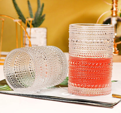 Vintage Drinking Glasses, 15 oz Hobnail Drinking Glasses Set of 2, Ribbed Glassware, Hobnail Glassware, Whiskey Glasses, Cocktail Glasses, Romantic Highball Glasses