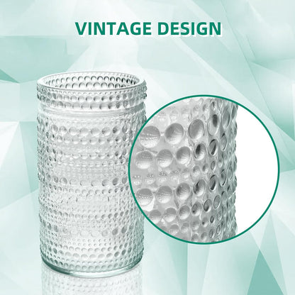 Hobnail Drinking Glasses Set of 8 - 16 oz Handmade Recycled Glass Beaded Cups, Vintage Style for Whiskey, Wine, Cocktails